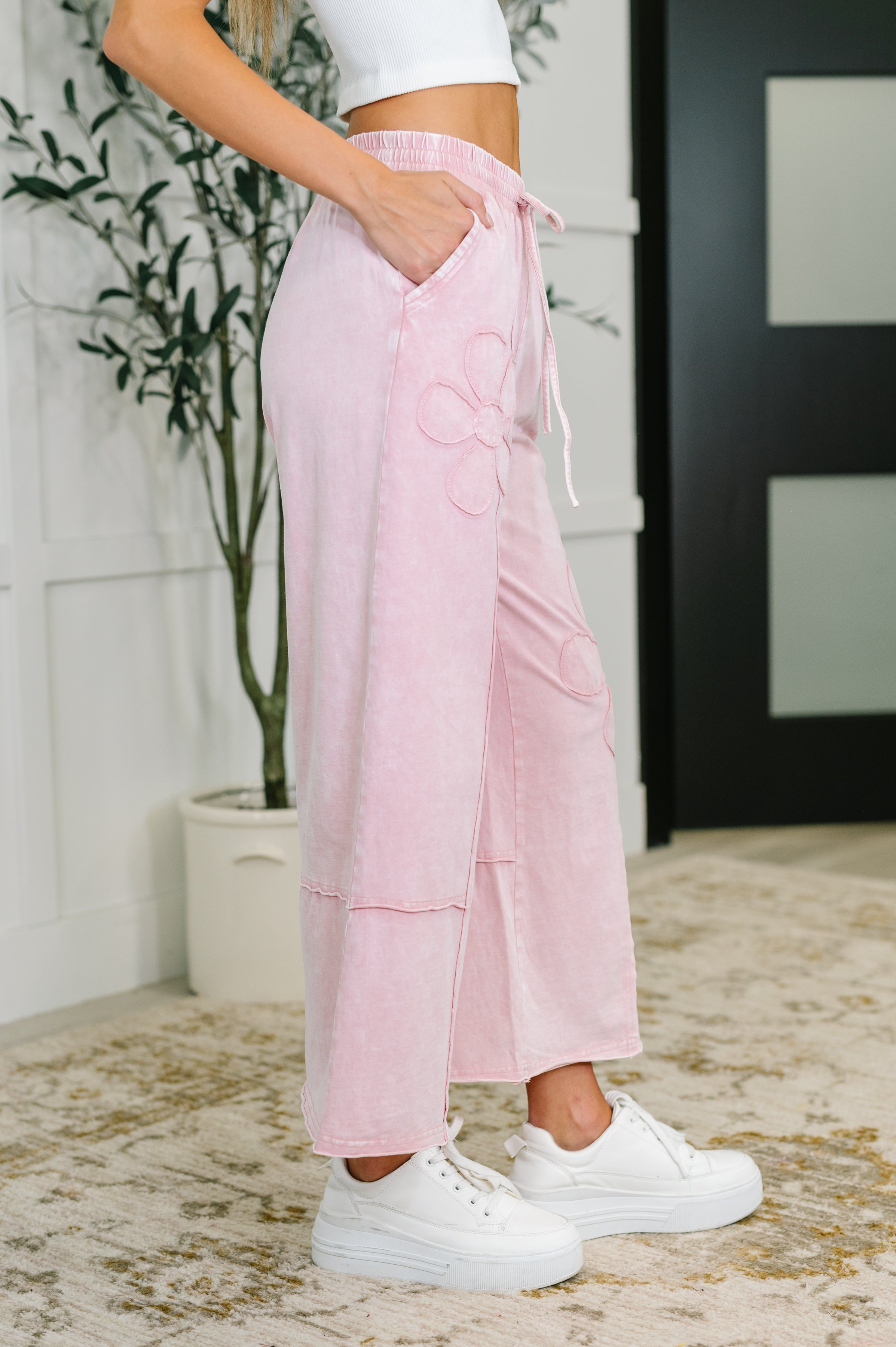 PREORDER: Flower Applique Cropped Flare Bottoms in Light Pink-Womens-Ave Shops-[option4]-[option5]-[option6]-[option7]-[option8]-Shop-Boutique-Clothing-for-Women-Online