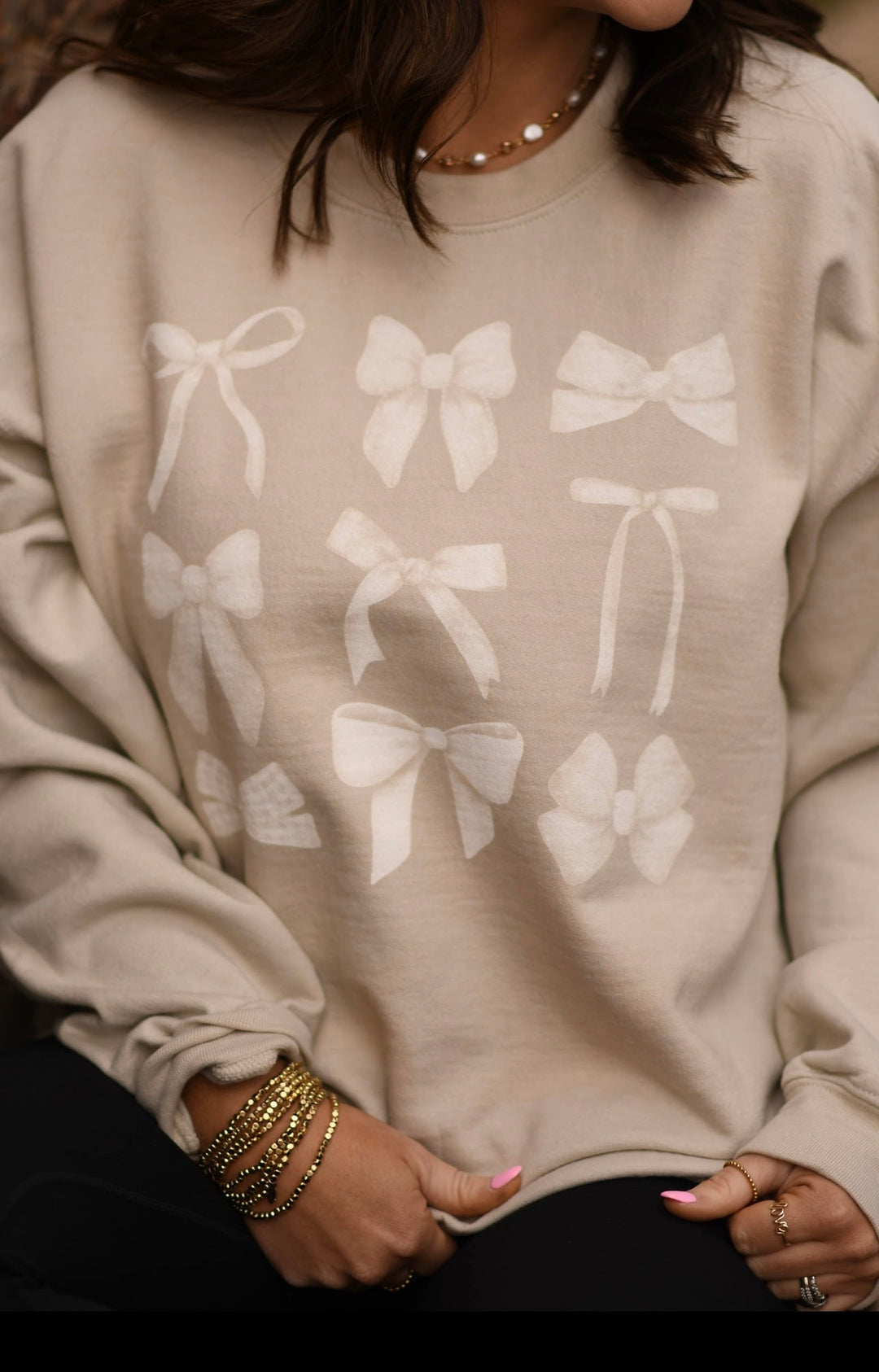 White Bows Sweatshirt-P&PD Wholesale-[option4]-[option5]-[option6]-[option7]-[option8]-Shop-Boutique-Clothing-for-Women-Online