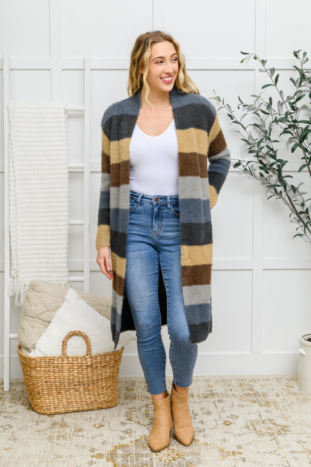 Fuzzy Longline Cardigan In Blue & Cocoa-Womens-Ave Shops-[option4]-[option5]-[option6]-[option7]-[option8]-Shop-Boutique-Clothing-for-Women-Online