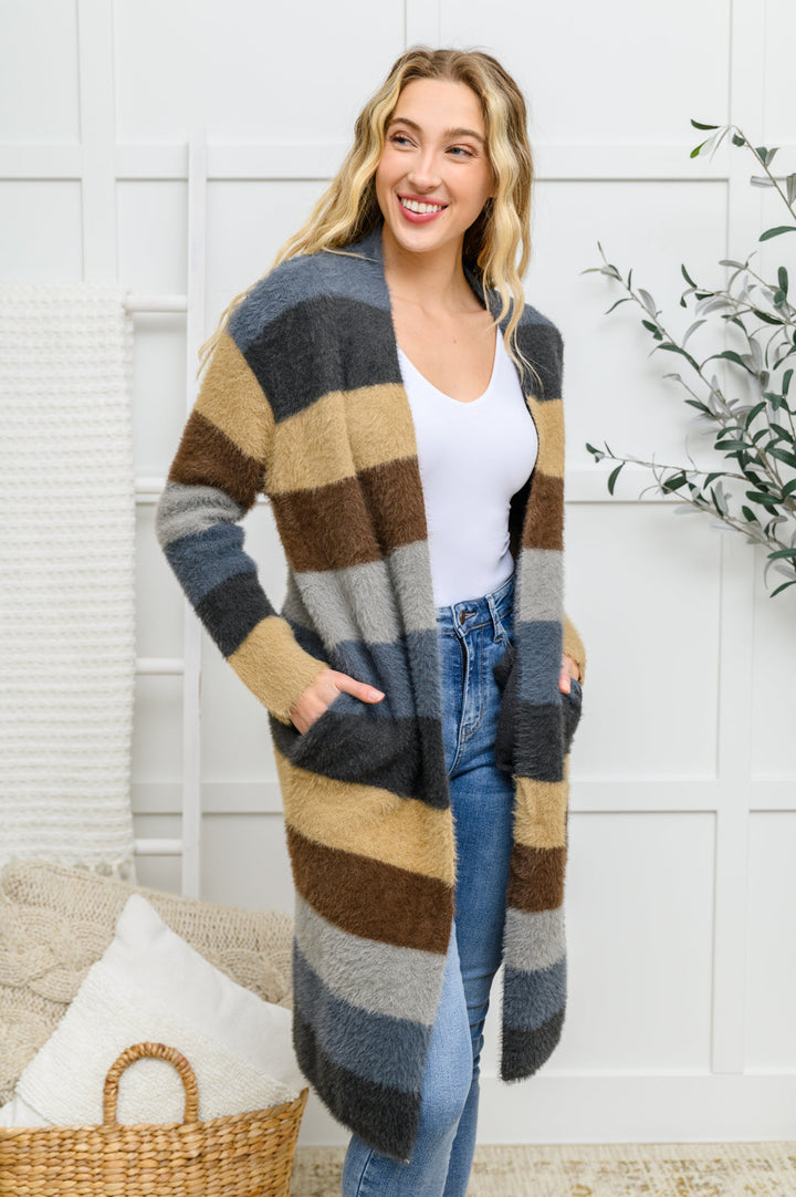 Fuzzy Longline Cardigan In Blue & Cocoa-Womens-Ave Shops-[option4]-[option5]-[option6]-[option7]-[option8]-Shop-Boutique-Clothing-for-Women-Online