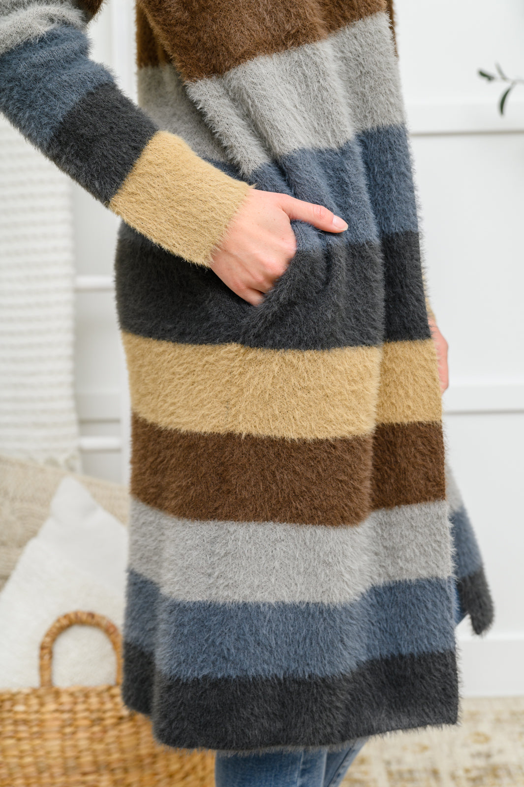 Fuzzy Longline Cardigan In Blue & Cocoa-Womens-Ave Shops-[option4]-[option5]-[option6]-[option7]-[option8]-Shop-Boutique-Clothing-for-Women-Online