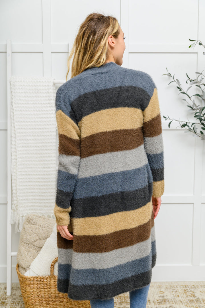 Fuzzy Longline Cardigan In Blue & Cocoa-Womens-Ave Shops-[option4]-[option5]-[option6]-[option7]-[option8]-Shop-Boutique-Clothing-for-Women-Online