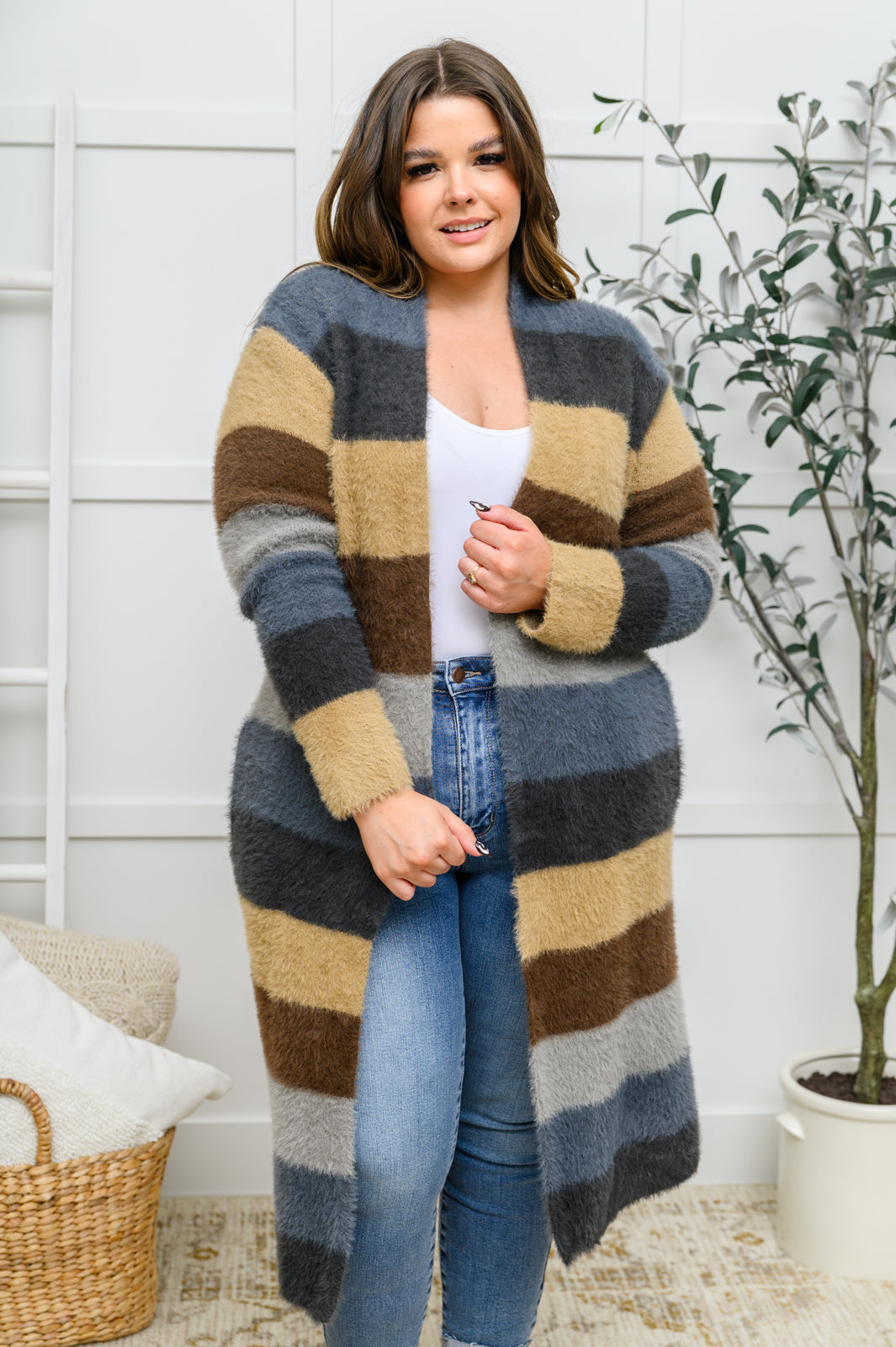 Fuzzy Longline Cardigan In Blue & Cocoa-Womens-Ave Shops-[option4]-[option5]-[option6]-[option7]-[option8]-Shop-Boutique-Clothing-for-Women-Online