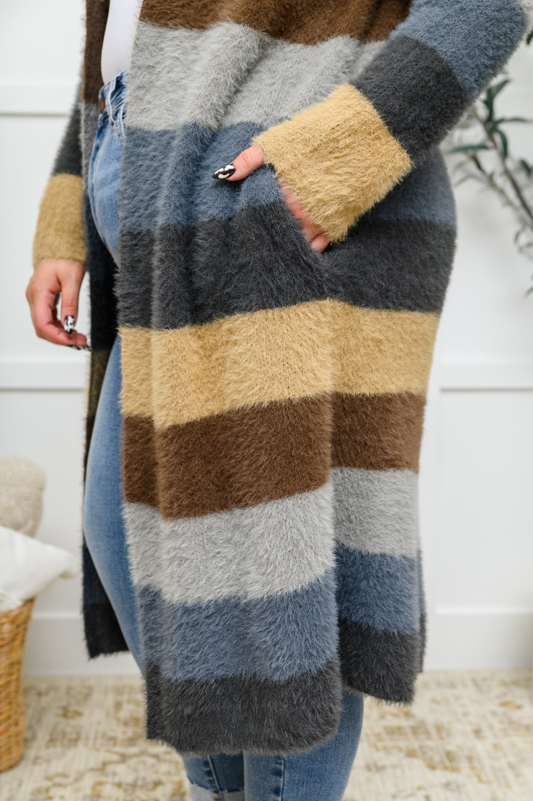 Fuzzy Longline Cardigan In Blue & Cocoa-Womens-Ave Shops-[option4]-[option5]-[option6]-[option7]-[option8]-Shop-Boutique-Clothing-for-Women-Online