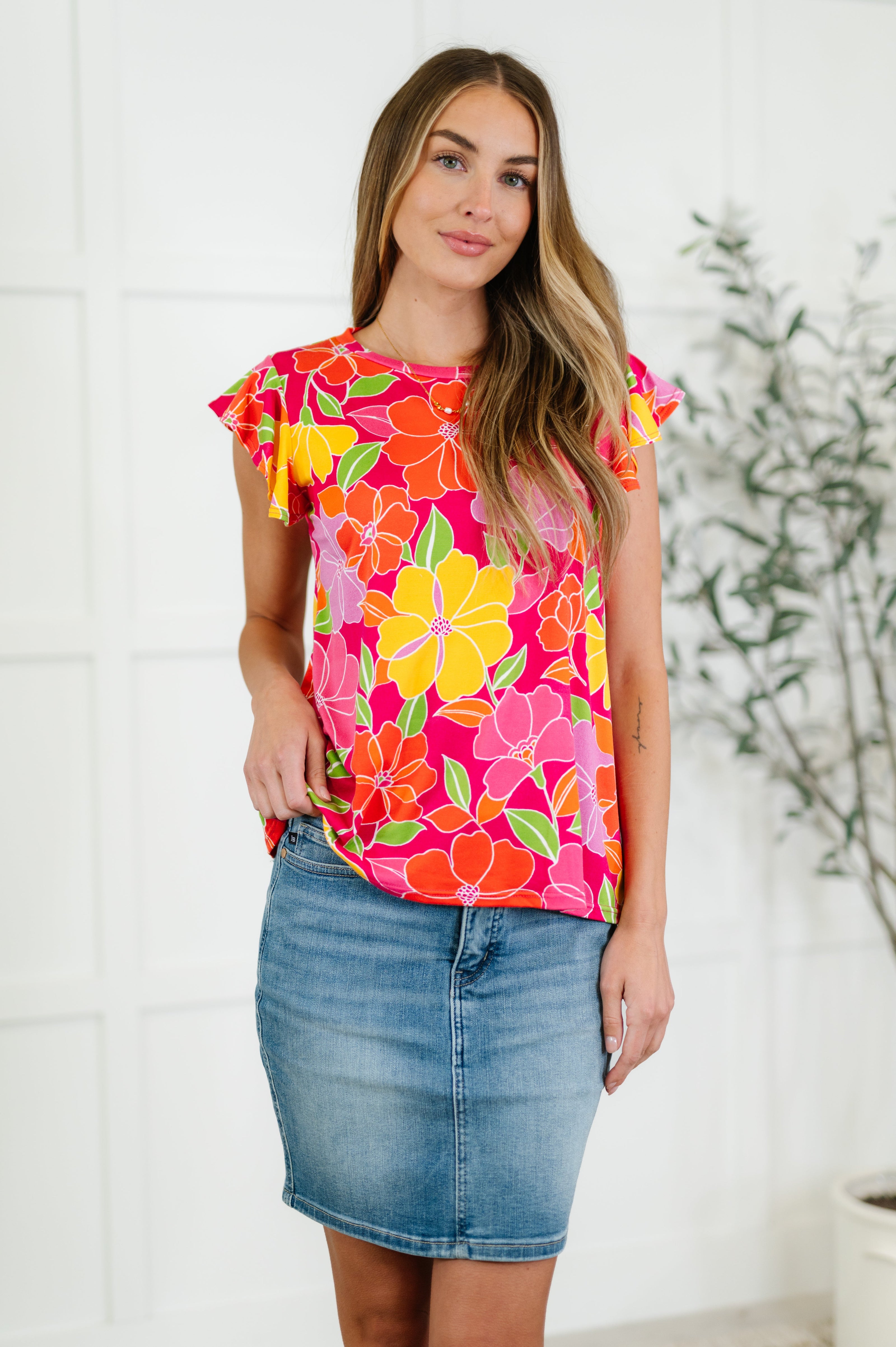Garden Giggles Flutter Sleeve Top-Womens-Ave Shops-[option4]-[option5]-[option6]-[option7]-[option8]-Shop-Boutique-Clothing-for-Women-Online