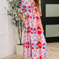 PREORDER: Half Sleeve Poplin Woven Dress in Pink and Blue Floral-Womens-Ave Shops-[option4]-[option5]-[option6]-[option7]-[option8]-Shop-Boutique-Clothing-for-Women-Online