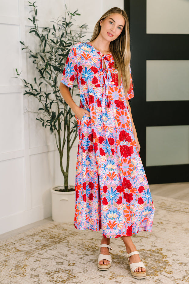 PREORDER: Half Sleeve Poplin Woven Dress in Pink and Blue Floral-Womens-Ave Shops-[option4]-[option5]-[option6]-[option7]-[option8]-Shop-Boutique-Clothing-for-Women-Online