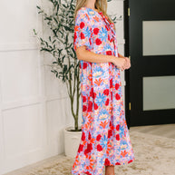 PREORDER: Half Sleeve Poplin Woven Dress in Pink and Blue Floral-Womens-Ave Shops-[option4]-[option5]-[option6]-[option7]-[option8]-Shop-Boutique-Clothing-for-Women-Online