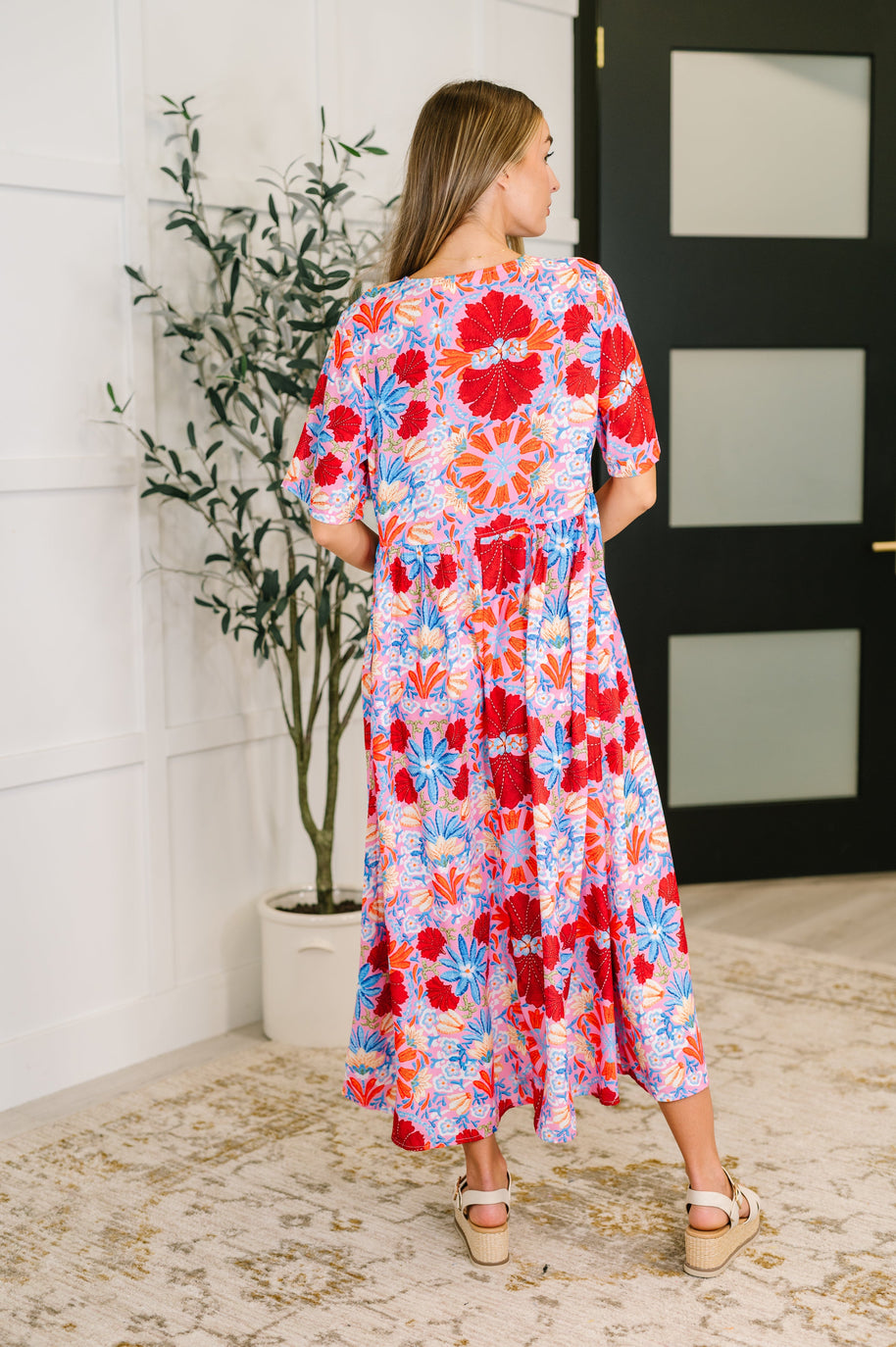 PREORDER: Half Sleeve Poplin Woven Dress in Pink and Blue Floral-Womens-Ave Shops-[option4]-[option5]-[option6]-[option7]-[option8]-Shop-Boutique-Clothing-for-Women-Online