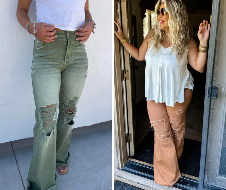 Blakeley Distressed Jeans In Olive and Camel-Preorder-Ave Shops-[option4]-[option5]-[option6]-[option7]-[option8]-Shop-Boutique-Clothing-for-Women-Online