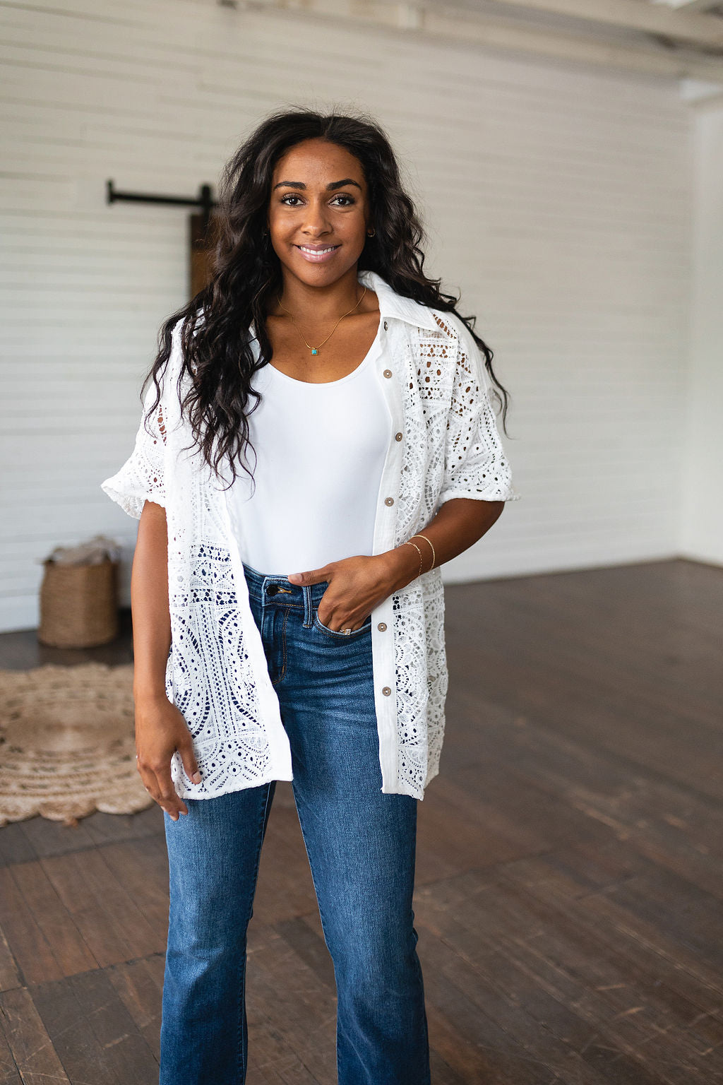 Head in the Clouds Lace Button Down-Tops-Ave Shops-[option4]-[option5]-[option6]-[option7]-[option8]-Shop-Boutique-Clothing-for-Women-Online