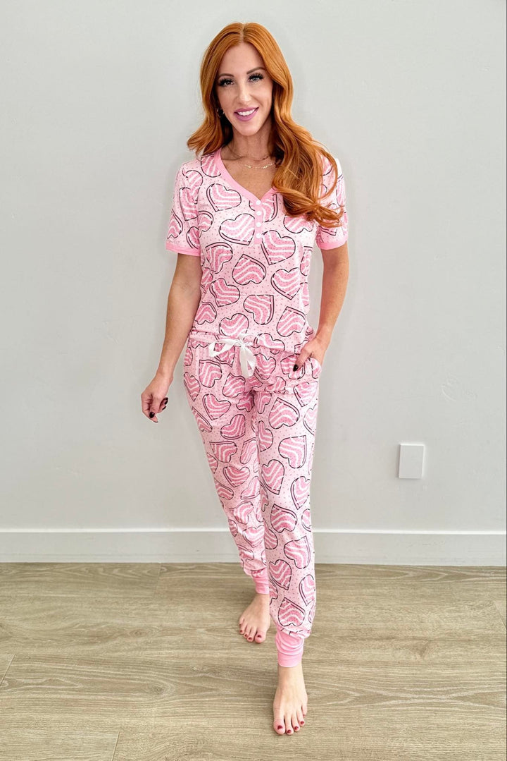 Shirley & Stone Short Sleeve Jogger Pajama Set - Heart Cake-— Preorder CLOSE 11/29/2024-Shirley & Stone-#4-Heart Cake-4XL-[option4]-[option5]-[option6]-[option7]-[option8]-Shop-Boutique-Clothing-for-Women-Online