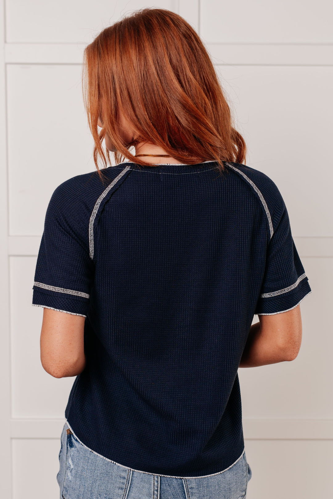 Heartbreaker Waffle Knit Tee in Blue-Tops-Ave Shops-[option4]-[option5]-[option6]-[option7]-[option8]-Shop-Boutique-Clothing-for-Women-Online