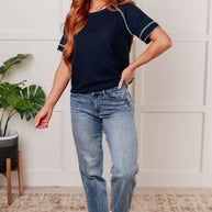 Heartbreaker Waffle Knit Tee in Blue-Tops-Ave Shops-[option4]-[option5]-[option6]-[option7]-[option8]-Shop-Boutique-Clothing-for-Women-Online