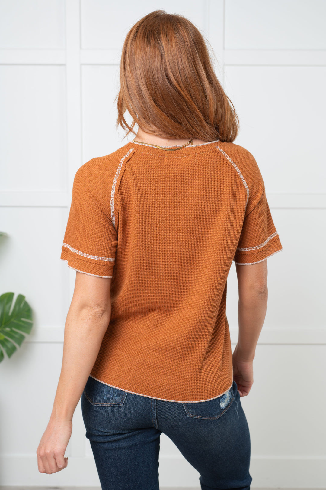 Heartbreaker Waffle Knit Tee in Chestnut-Tops-Ave Shops-[option4]-[option5]-[option6]-[option7]-[option8]-Shop-Boutique-Clothing-for-Women-Online