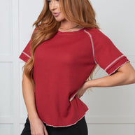 Heartbreaker Waffle Knit Tee in Cranberry-Tops-Ave Shops-[option4]-[option5]-[option6]-[option7]-[option8]-Shop-Boutique-Clothing-for-Women-Online