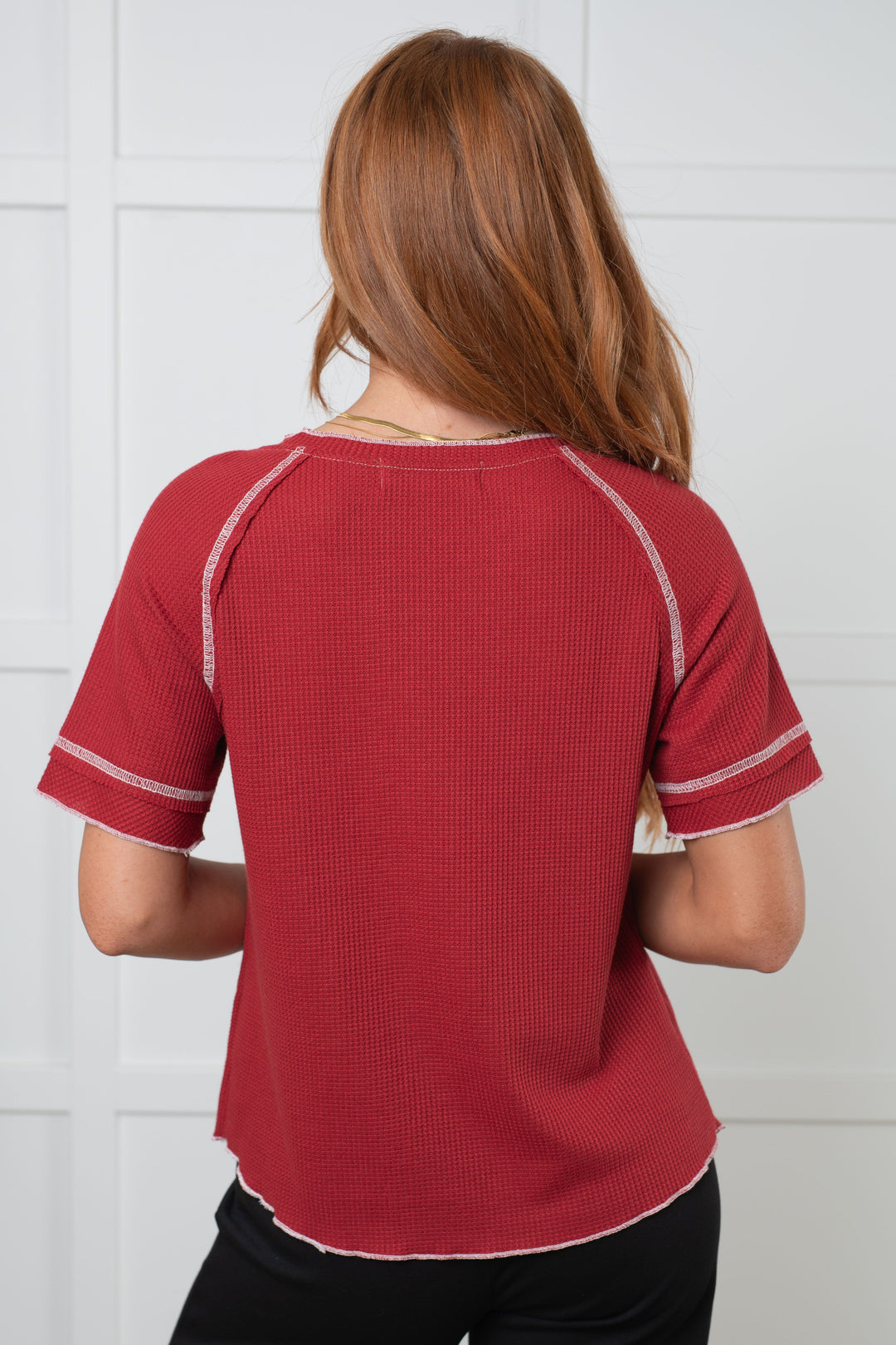 Heartbreaker Waffle Knit Tee in Cranberry-Tops-Ave Shops-[option4]-[option5]-[option6]-[option7]-[option8]-Shop-Boutique-Clothing-for-Women-Online