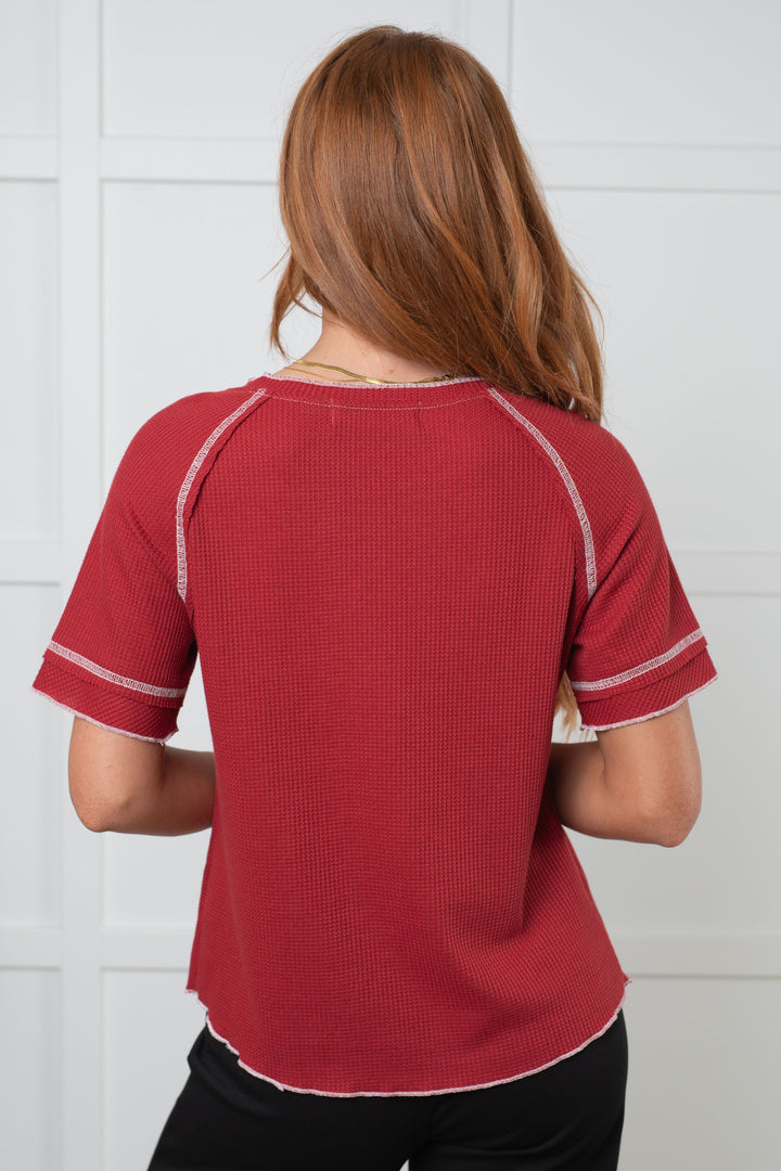 Heartbreaker Waffle Knit Tee in Cranberry-Tops-Ave Shops-[option4]-[option5]-[option6]-[option7]-[option8]-Shop-Boutique-Clothing-for-Women-Online