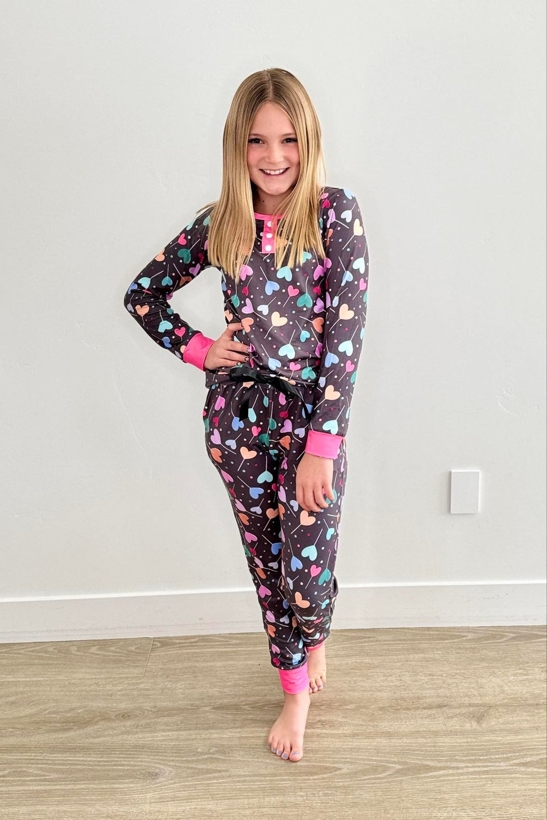 Shirley & Stone Valentines Day Pajama Set - Grey Heart Candy-— Preorder CLOSE 11/29/2024-Shirley & Stone-[option4]-[option5]-[option6]-[option7]-[option8]-Shop-Boutique-Clothing-for-Women-Online