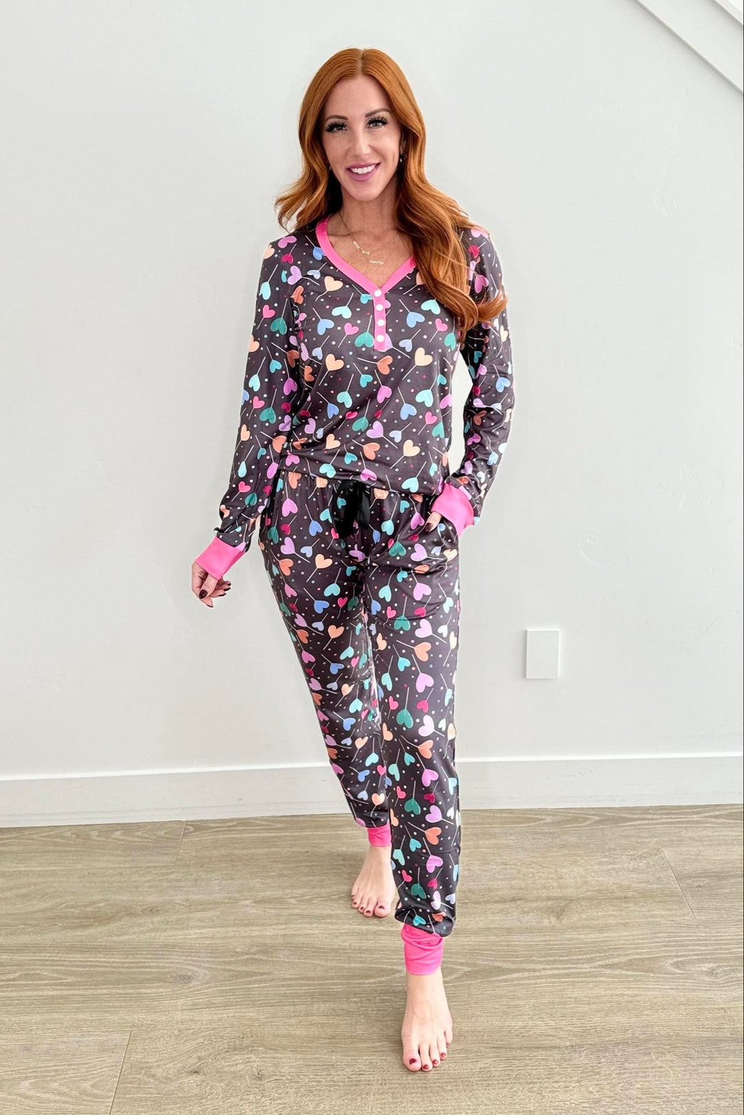 Shirley & Stone Valentines Day Pajama Set - Grey Heart Candy-— Preorder CLOSE 11/29/2024-Shirley & Stone-#1- Heart Candy-Adult 3XL-[option4]-[option5]-[option6]-[option7]-[option8]-Shop-Boutique-Clothing-for-Women-Online