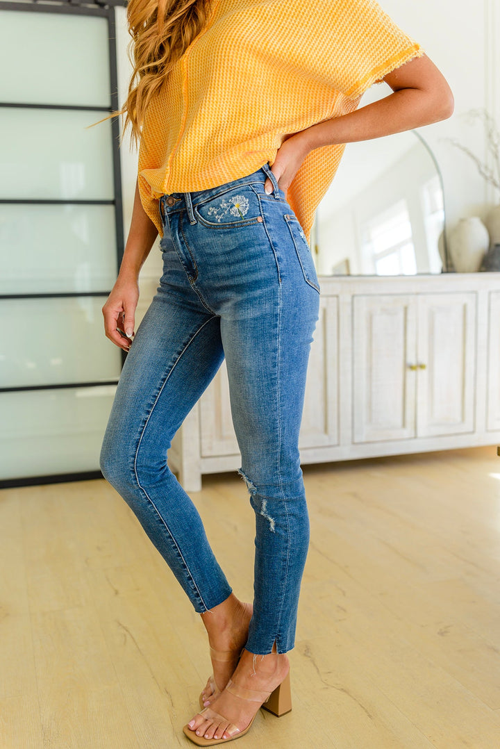 Judy Blue Hi-waisted Dandelion Embroidery Skinny-Denim-Ave Shops-[option4]-[option5]-[option6]-[option7]-[option8]-Shop-Boutique-Clothing-for-Women-Online