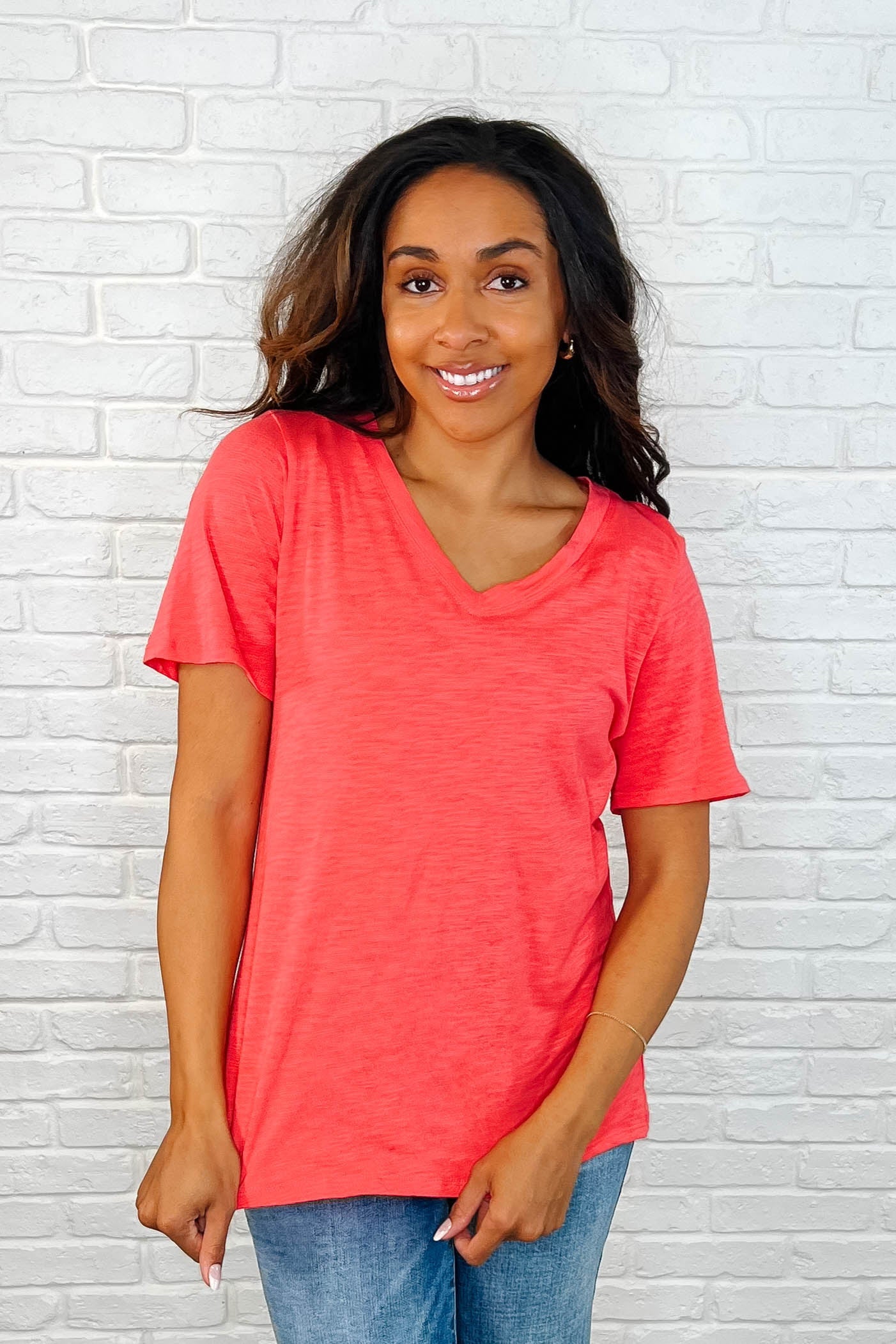 I Don't Have to Choose V-Neck Tee in Hot Coral-Womens-Ave Shops-[option4]-[option5]-[option6]-[option7]-[option8]-Shop-Boutique-Clothing-for-Women-Online