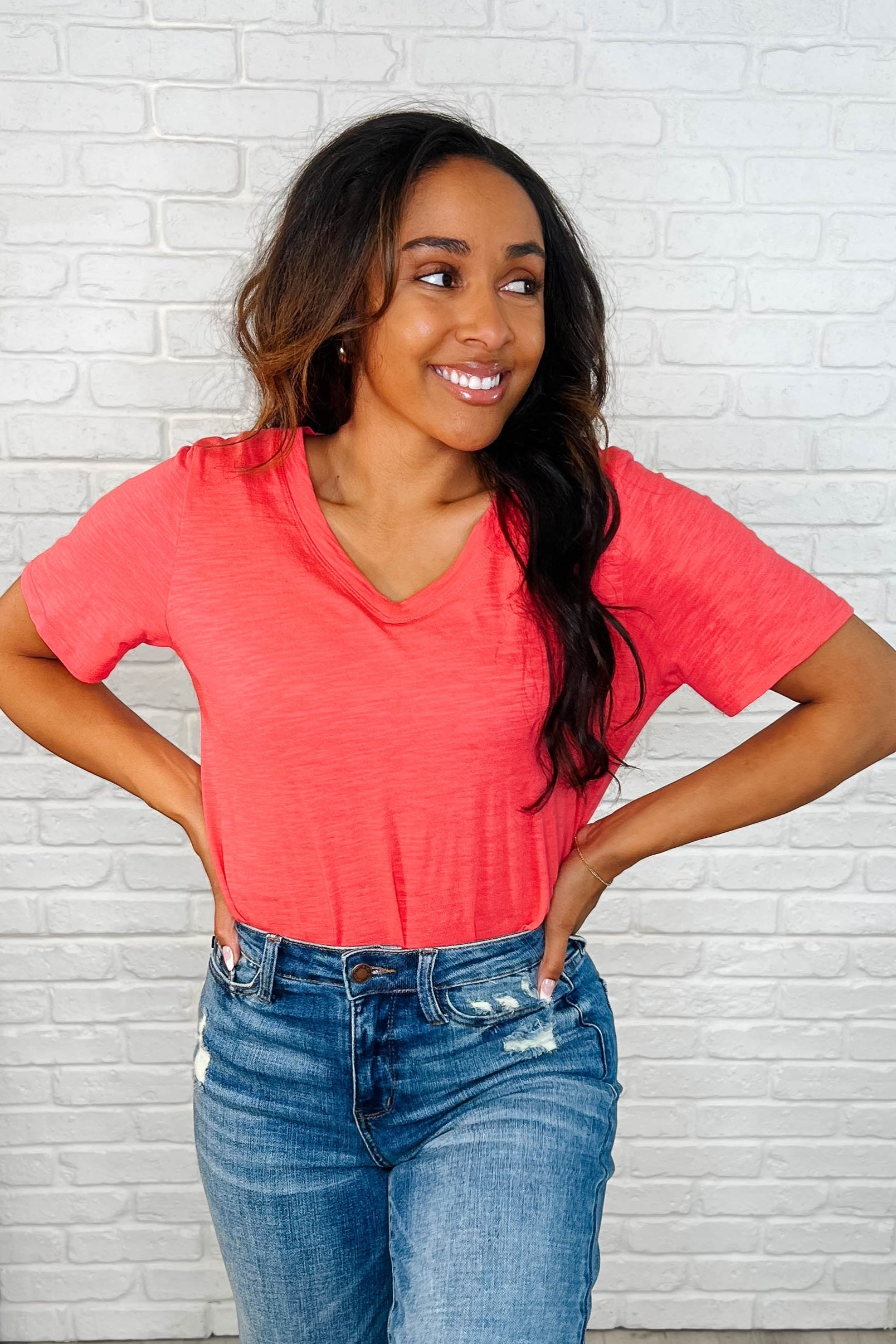 I Don't Have to Choose V-Neck Tee in Hot Coral-Womens-Ave Shops-[option4]-[option5]-[option6]-[option7]-[option8]-Shop-Boutique-Clothing-for-Women-Online