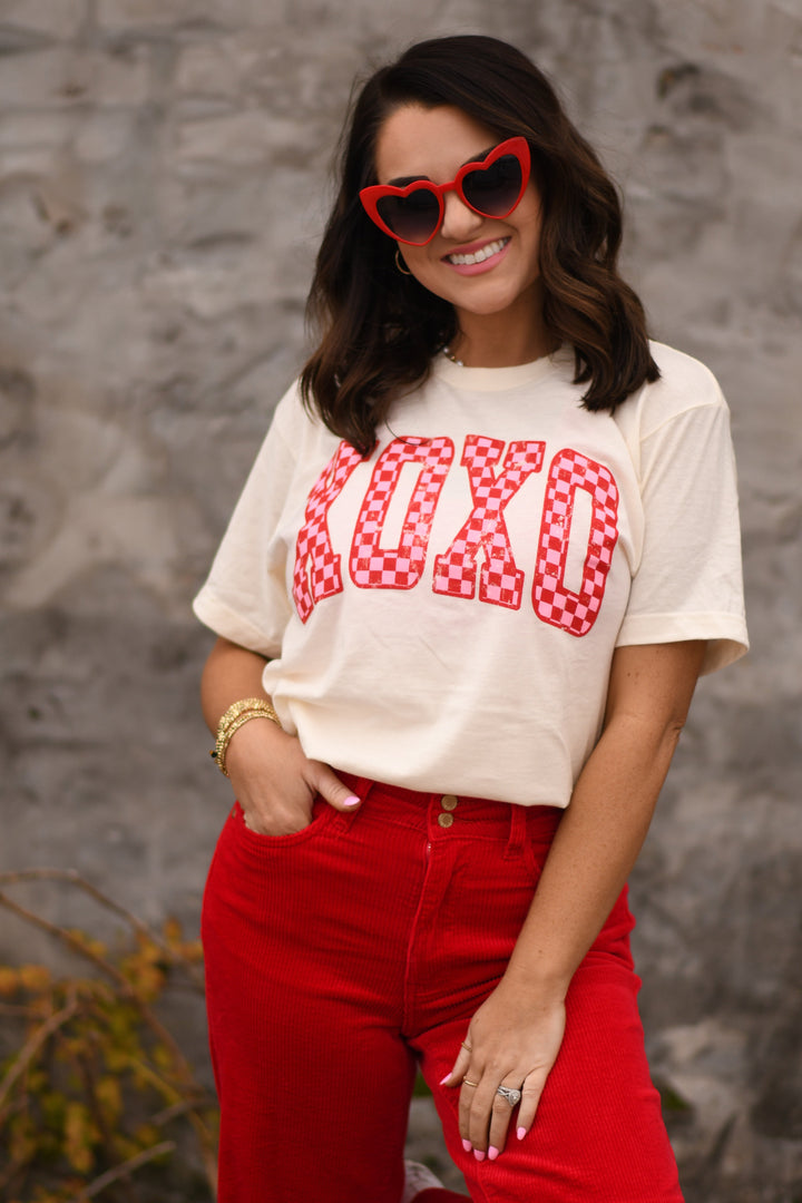 XOXO Checkered Tee-P&PD Wholesale-[option4]-[option5]-[option6]-[option7]-[option8]-Shop-Boutique-Clothing-for-Women-Online