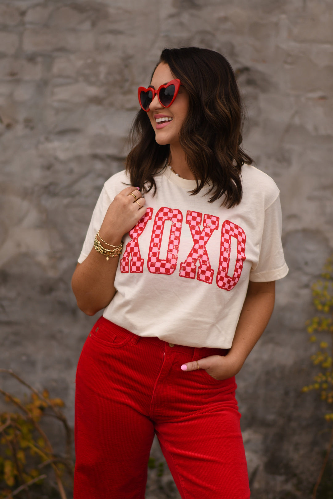 XOXO Checkered Tee-P&PD Wholesale-[option4]-[option5]-[option6]-[option7]-[option8]-Shop-Boutique-Clothing-for-Women-Online