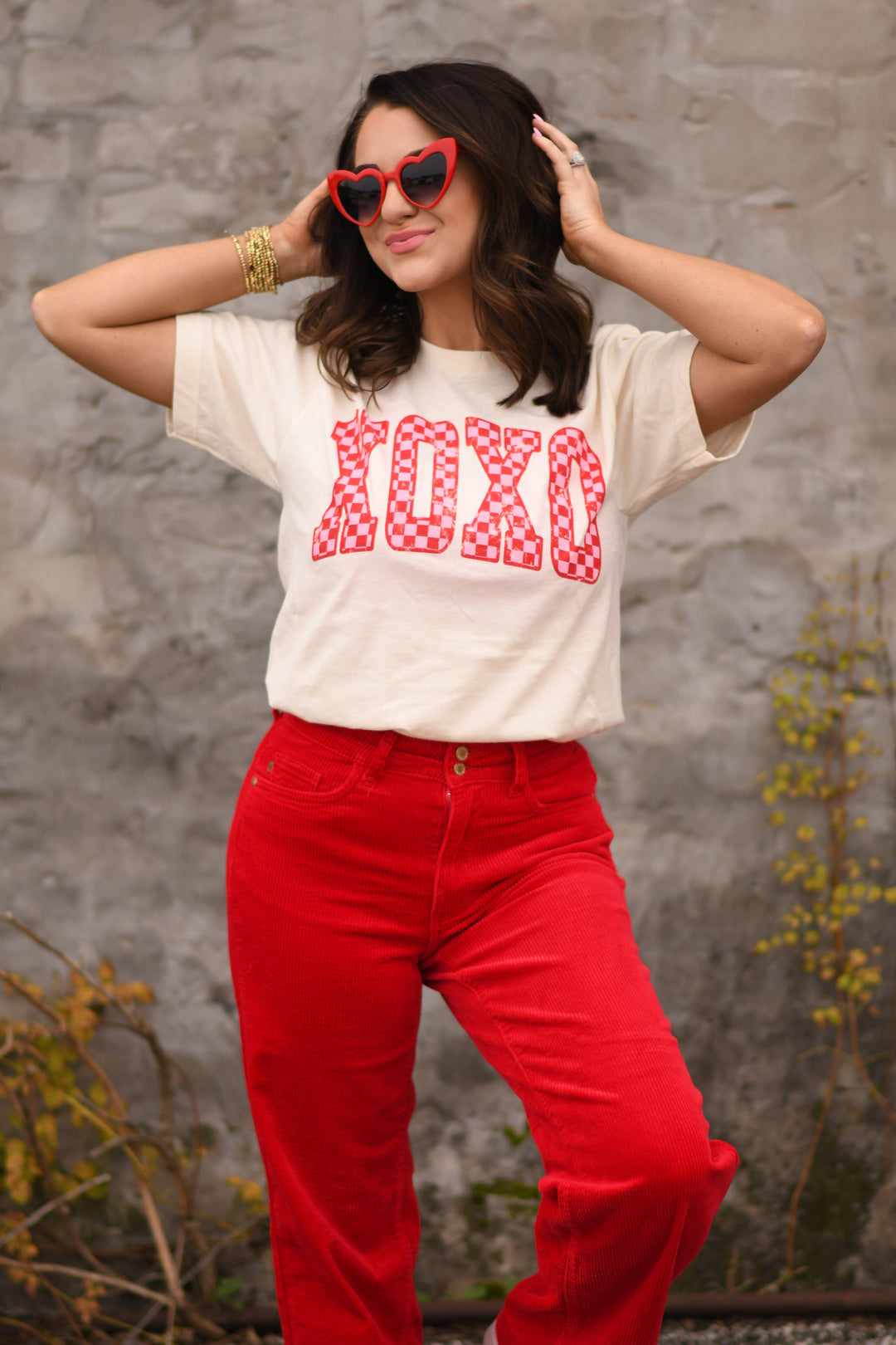 XOXO Checkered Tee-P&PD Wholesale-[option4]-[option5]-[option6]-[option7]-[option8]-Shop-Boutique-Clothing-for-Women-Online