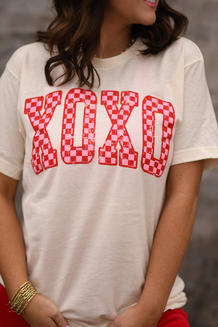 XOXO Checkered Tee-P&PD Wholesale-[option4]-[option5]-[option6]-[option7]-[option8]-Shop-Boutique-Clothing-for-Women-Online