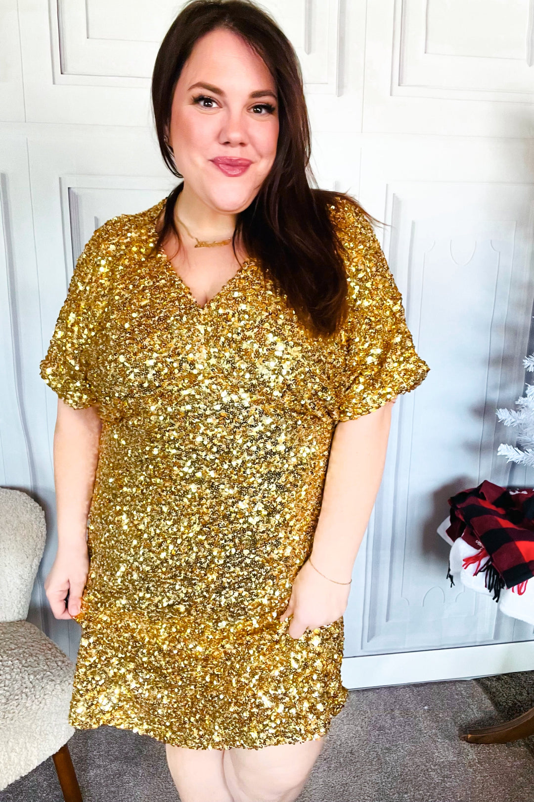 New Year Diva Dolman Gold Sequined Lined Babydoll Dress-Haptics-[option4]-[option5]-[option6]-[option7]-[option8]-Shop-Boutique-Clothing-for-Women-Online