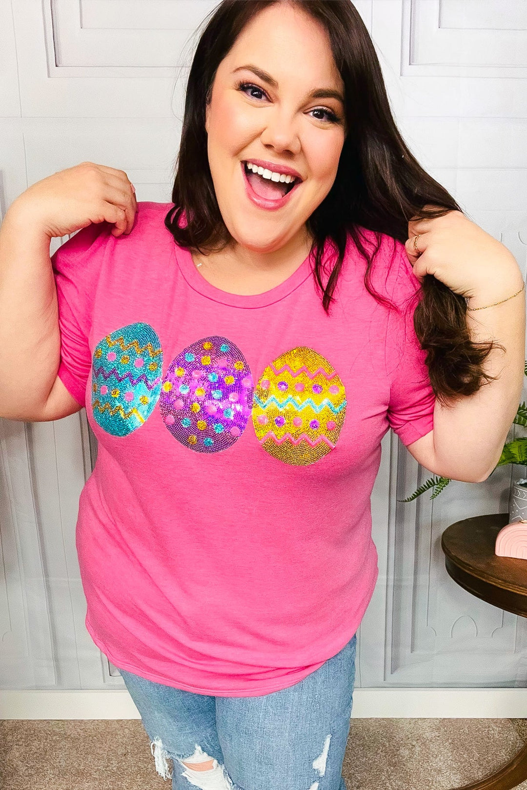 Turn Heads Hot Pink Sequin Easter Egg Terry Top-Haptics-[option4]-[option5]-[option6]-[option7]-[option8]-Shop-Boutique-Clothing-for-Women-Online