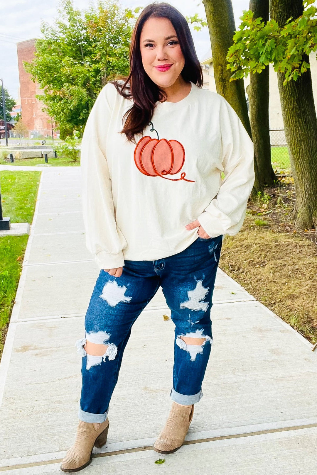 Halloween Lovely Ivory Embroidered Pumpkin Knit Sweater-Haptics-[option4]-[option5]-[option6]-[option7]-[option8]-Shop-Boutique-Clothing-for-Women-Online