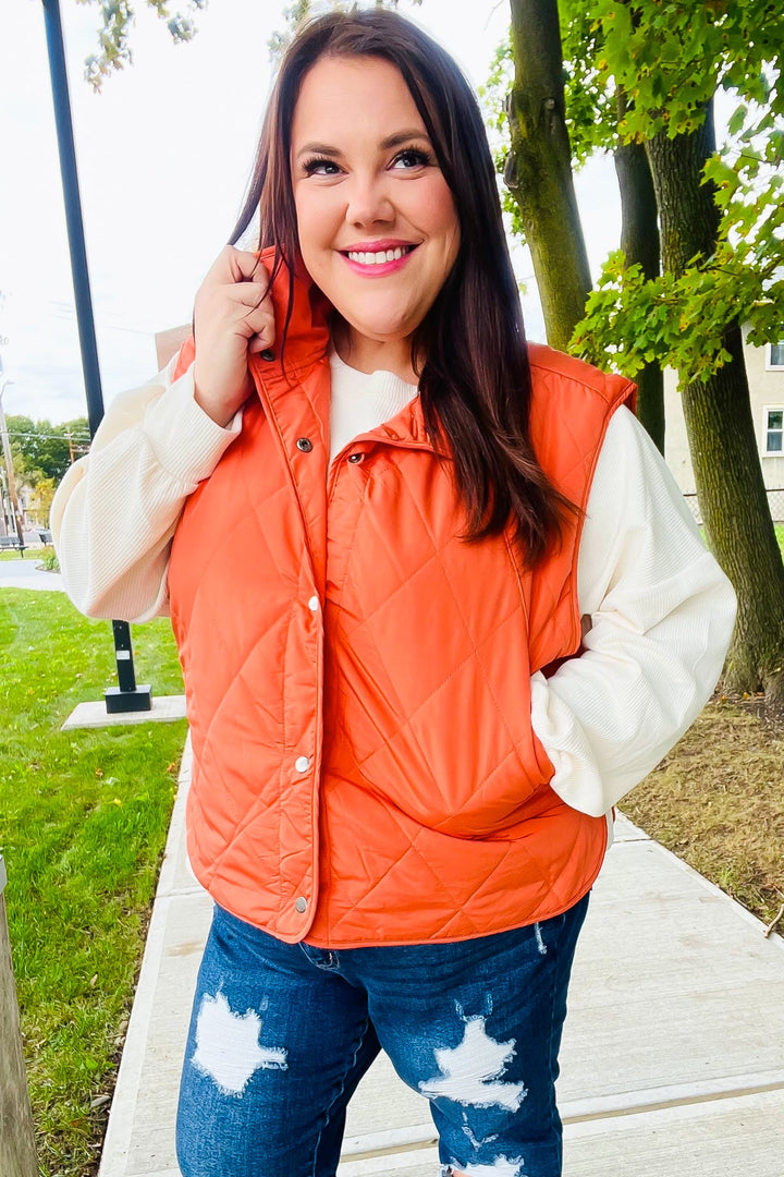 Weekend Ready Rust High Neck Snap Button Quilted Puffer Vest-Haptics-[option4]-[option5]-[option6]-[option7]-[option8]-Shop-Boutique-Clothing-for-Women-Online