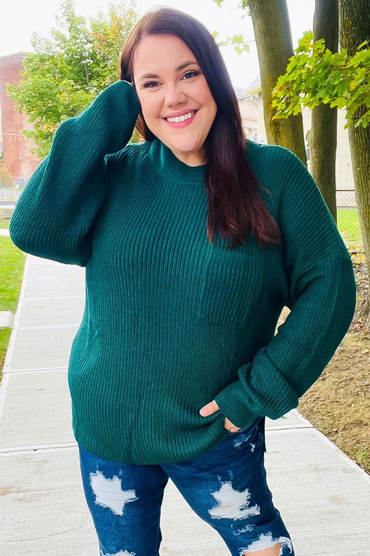 Classy Chic Hunter Green Mock Neck Chest Pocket Knit Sweater-Haptics-[option4]-[option5]-[option6]-[option7]-[option8]-Shop-Boutique-Clothing-for-Women-Online