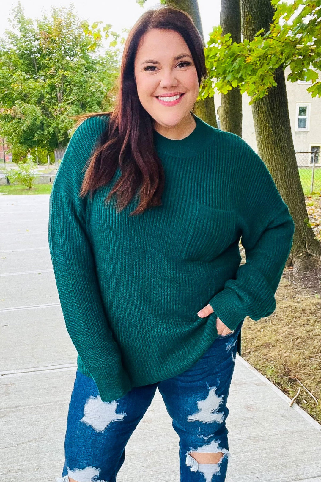 Classy Chic Hunter Green Mock Neck Chest Pocket Knit Sweater-Haptics-[option4]-[option5]-[option6]-[option7]-[option8]-Shop-Boutique-Clothing-for-Women-Online