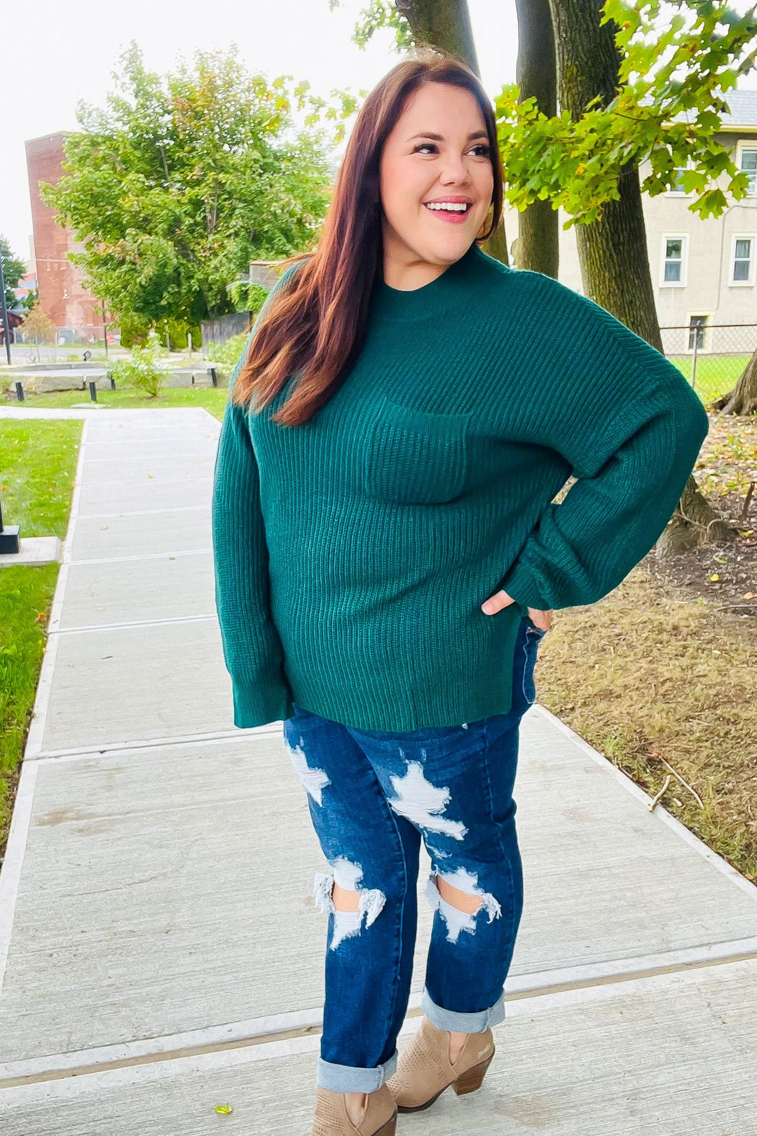 Classy Chic Hunter Green Mock Neck Chest Pocket Knit Sweater-Haptics-[option4]-[option5]-[option6]-[option7]-[option8]-Shop-Boutique-Clothing-for-Women-Online