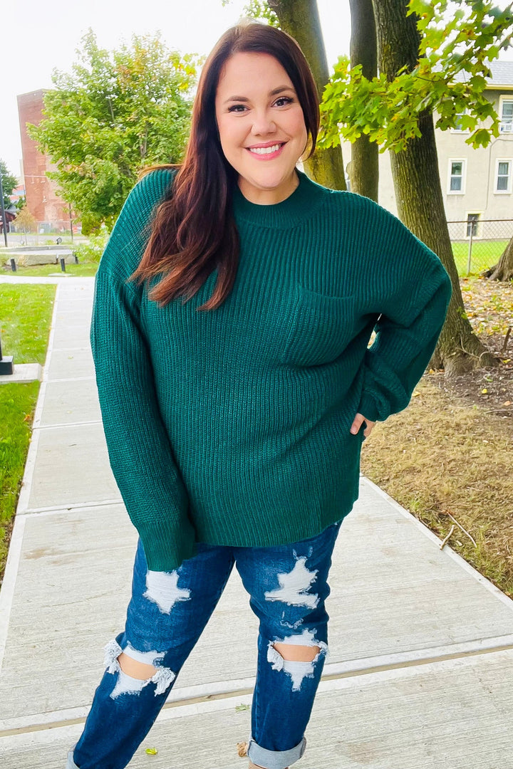 Classy Chic Hunter Green Mock Neck Chest Pocket Knit Sweater-Haptics-[option4]-[option5]-[option6]-[option7]-[option8]-Shop-Boutique-Clothing-for-Women-Online