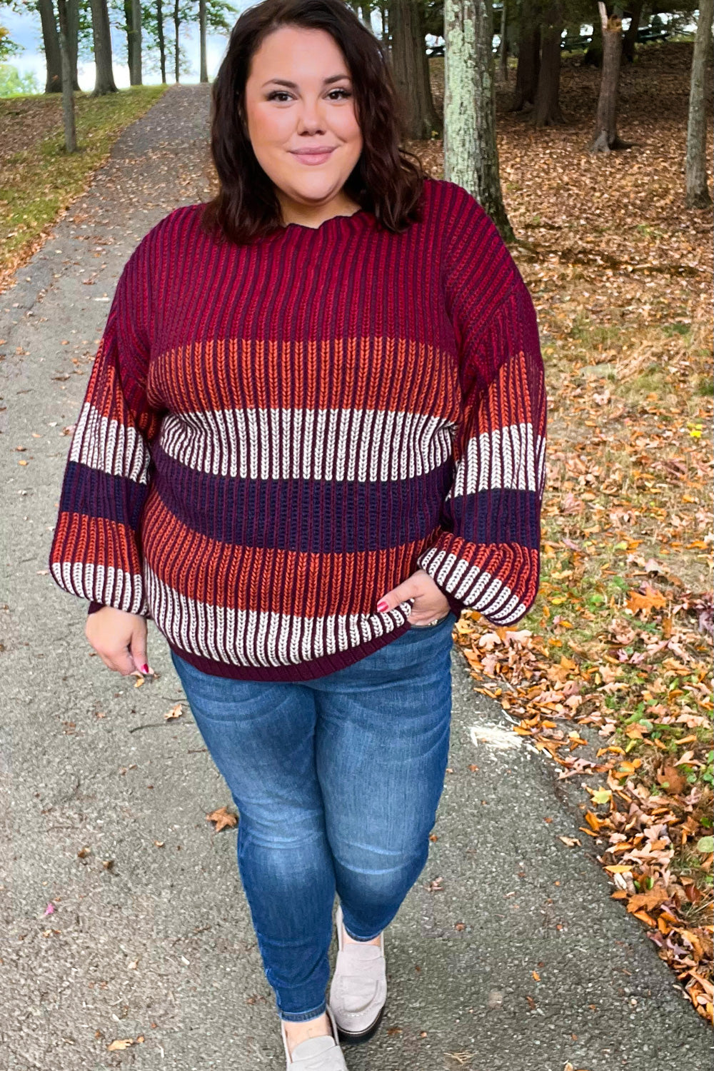 Haptics Take All Of Me Burgundy & Navy Stripe Oversized Sweater-Haptics-[option4]-[option5]-[option6]-[option7]-[option8]-Shop-Boutique-Clothing-for-Women-Online
