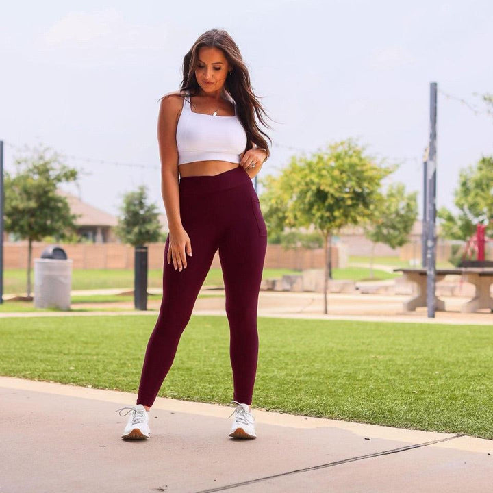 The Molly - MAROON Crossover Full Length Leggings with Pockets - Luxe Leggings by Julia Rose®-JuliaRoseWholesale-[option4]-[option5]-[option6]-[option7]-[option8]-Shop-Boutique-Clothing-for-Women-Online