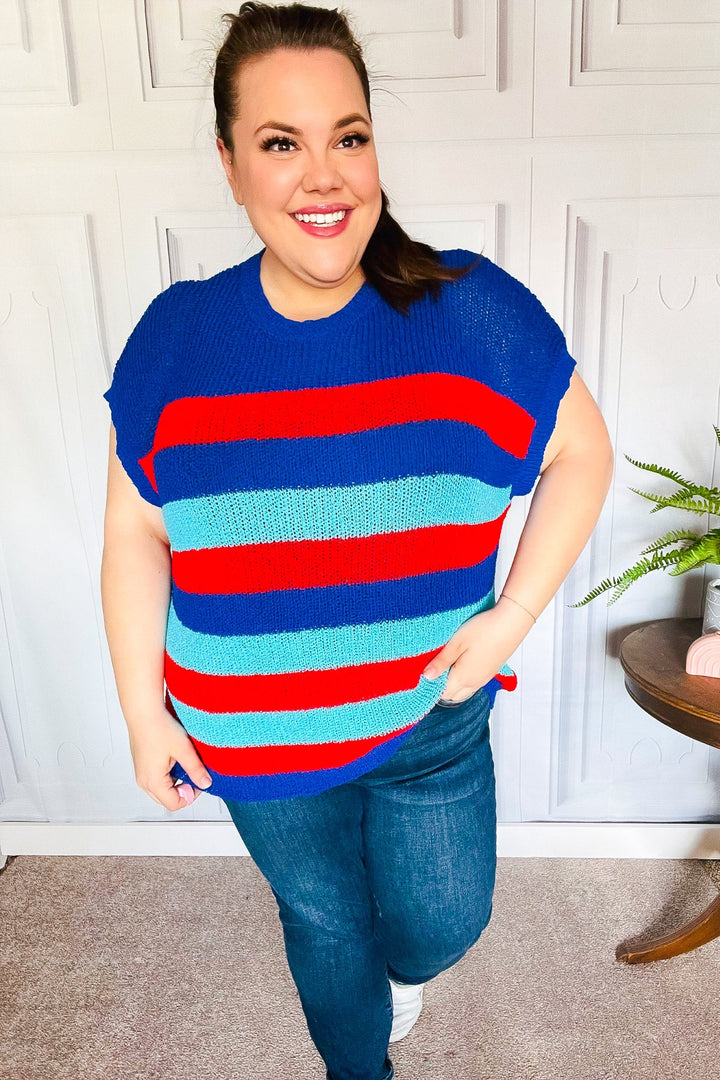 Forget Me Not Royal Blue Stripe Short Sleeve Dolman Sweater-Haptics-[option4]-[option5]-[option6]-[option7]-[option8]-Shop-Boutique-Clothing-for-Women-Online