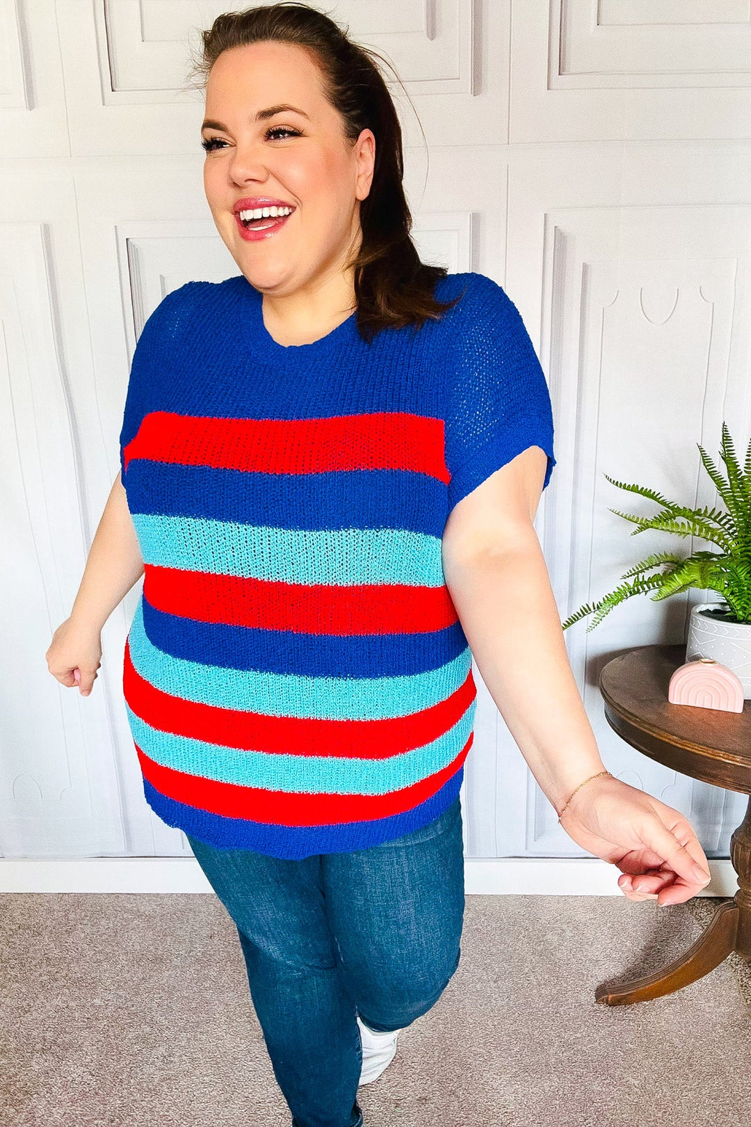 Forget Me Not Royal Blue Stripe Short Sleeve Dolman Sweater-Haptics-[option4]-[option5]-[option6]-[option7]-[option8]-Shop-Boutique-Clothing-for-Women-Online