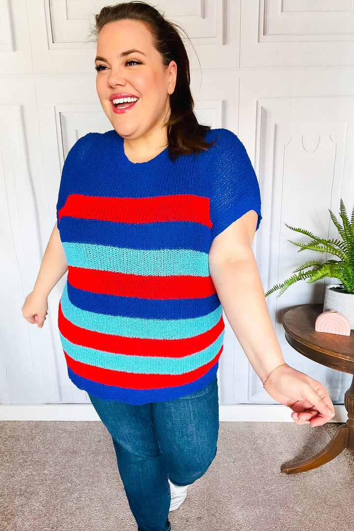 Forget Me Not Royal Blue Stripe Short Sleeve Dolman Sweater-Haptics-[option4]-[option5]-[option6]-[option7]-[option8]-Shop-Boutique-Clothing-for-Women-Online