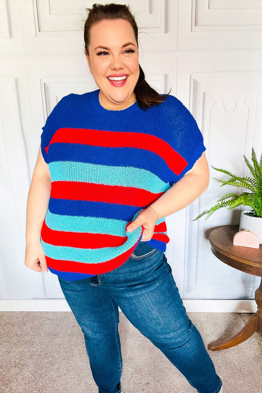 Forget Me Not Royal Blue Stripe Short Sleeve Dolman Sweater-Haptics-[option4]-[option5]-[option6]-[option7]-[option8]-Shop-Boutique-Clothing-for-Women-Online