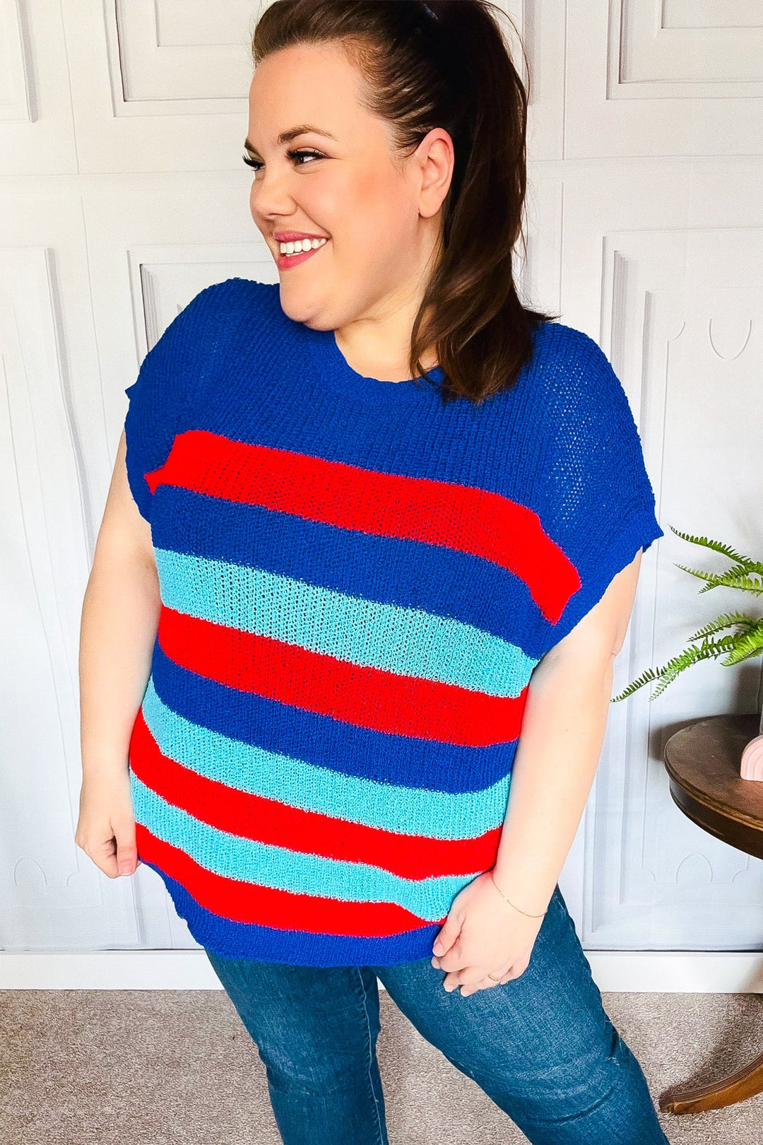 Forget Me Not Royal Blue Stripe Short Sleeve Dolman Sweater-Haptics-[option4]-[option5]-[option6]-[option7]-[option8]-Shop-Boutique-Clothing-for-Women-Online