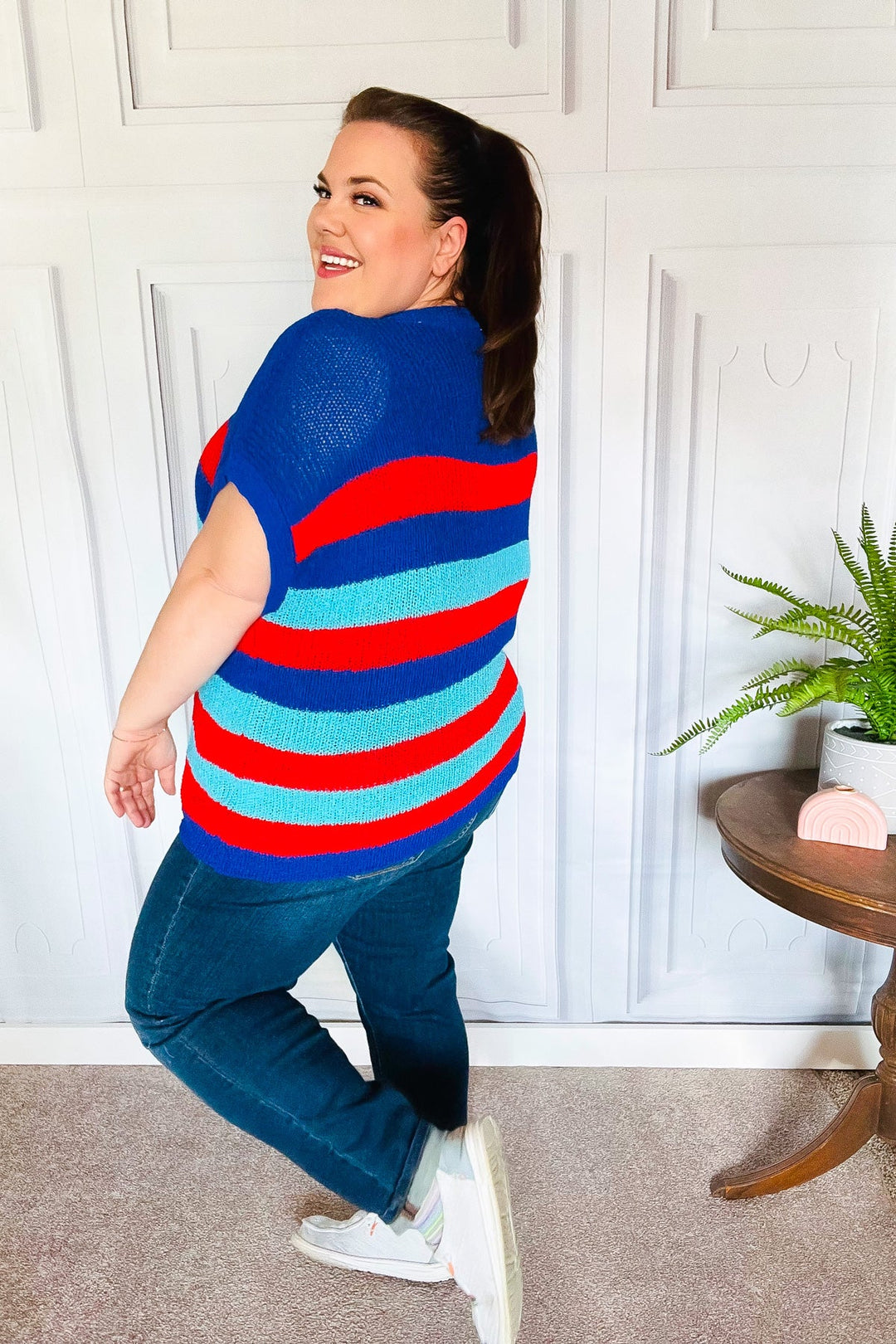 Forget Me Not Royal Blue Stripe Short Sleeve Dolman Sweater-Haptics-[option4]-[option5]-[option6]-[option7]-[option8]-Shop-Boutique-Clothing-for-Women-Online