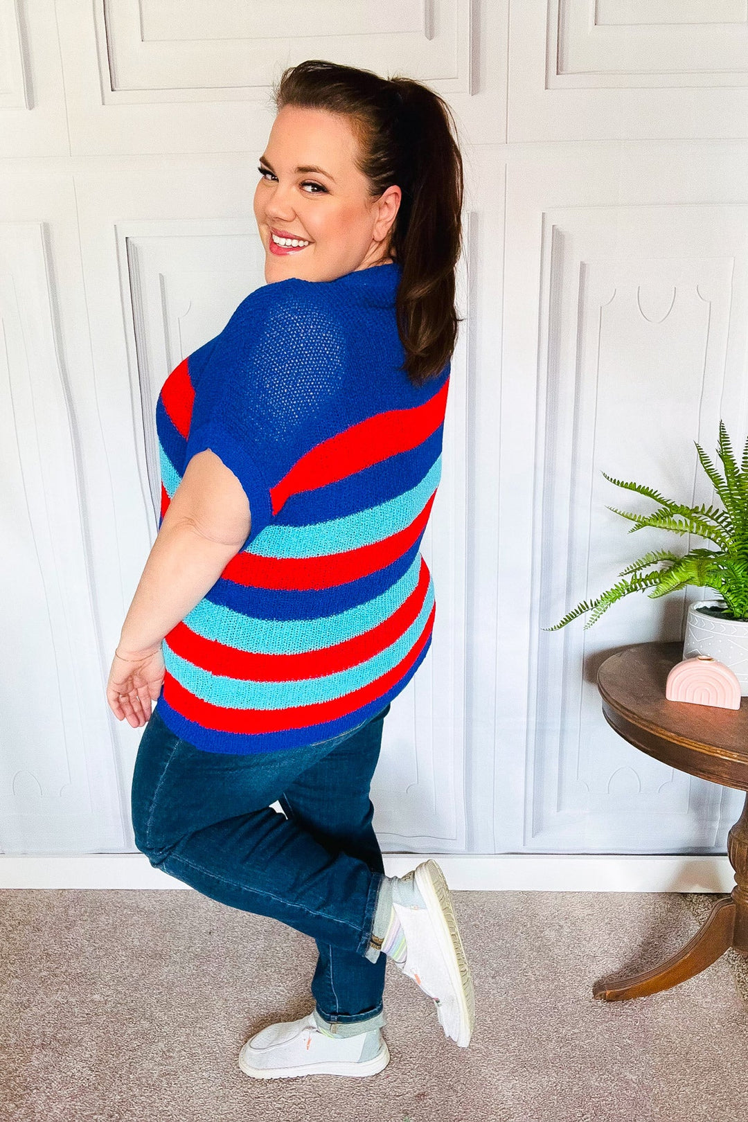 Forget Me Not Royal Blue Stripe Short Sleeve Dolman Sweater-Haptics-[option4]-[option5]-[option6]-[option7]-[option8]-Shop-Boutique-Clothing-for-Women-Online