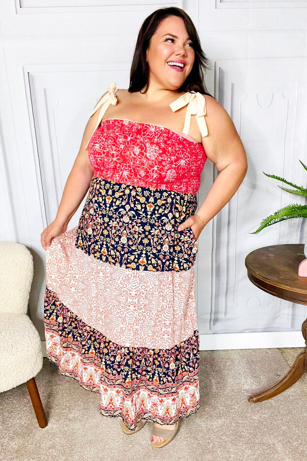 Vacay Vibes Orange Floral Smocked Tube Top Tiered Maxi Dress-Haptics-[option4]-[option5]-[option6]-[option7]-[option8]-Shop-Boutique-Clothing-for-Women-Online