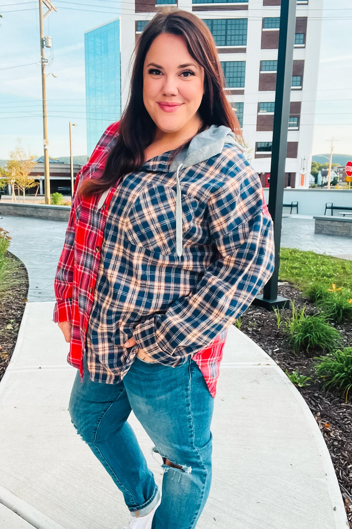 Main Attraction Red & Navy Plaid Color Block Button Down Hoodie-Haptics-[option4]-[option5]-[option6]-[option7]-[option8]-Shop-Boutique-Clothing-for-Women-Online